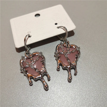 Daiiibabyyy Gothic Liquid Pink Heart Pendant Earrings For Women Fashion Creative Aesthetic Grunge Y2K Punk Rock Jewelry EMO Accessories New